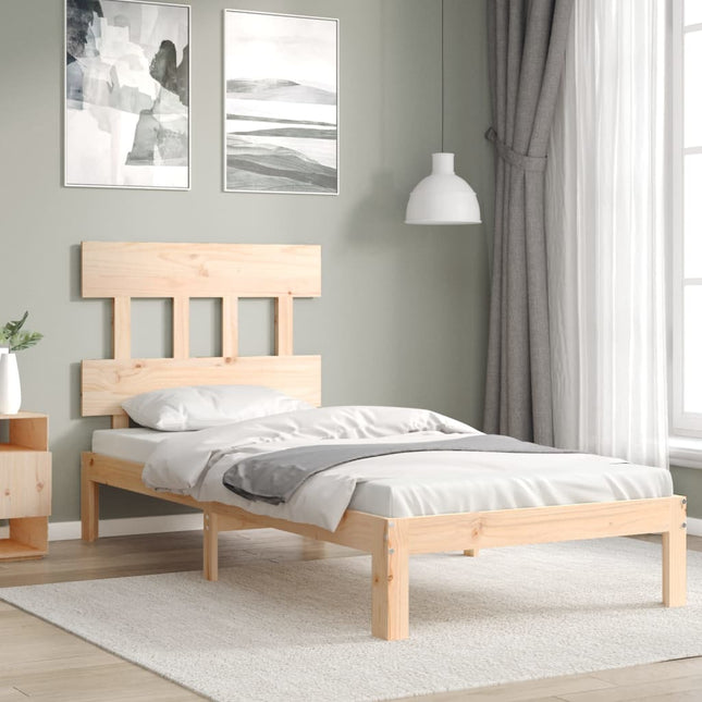 Bedframe met hoofdbord massief hout 100x200 cm 100 x 200 cm Naturel met hoofdbord