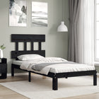 Bedframe met hoofdbord massief hout zwart 100x200 cm 100 x 200 cm Zwart met hoofdbord