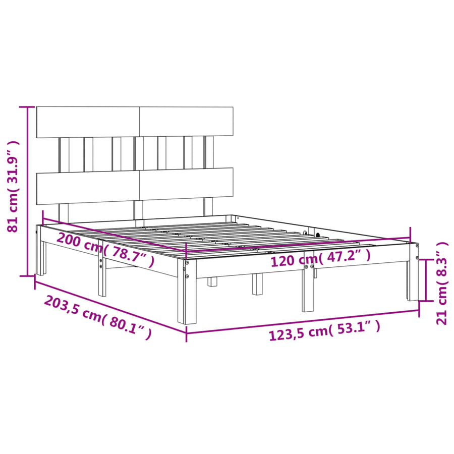 Bedframe met hoofdbord massief hout wit 120x200 cm 120 x 200 cm Wit met hoofdbord