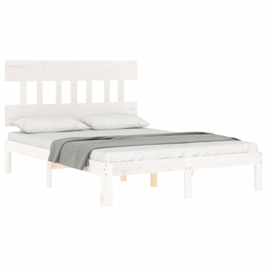 Bedframe met hoofdbord massief hout wit 120x200 cm 120 x 200 cm Wit met hoofdbord