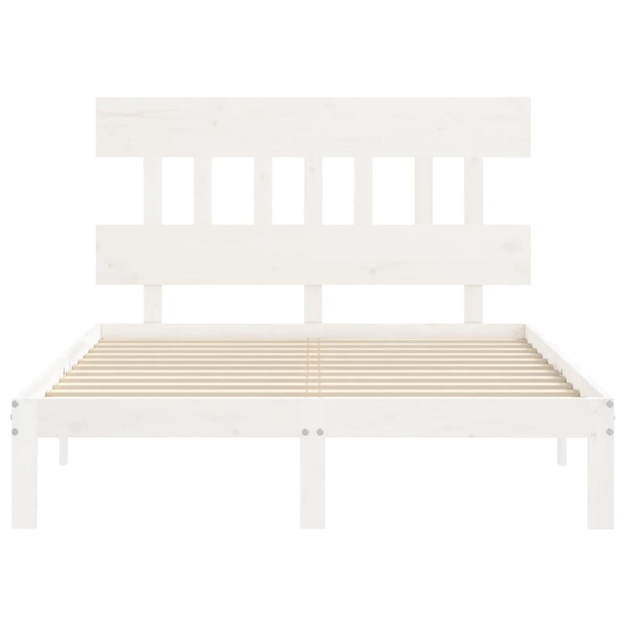 Bedframe met hoofdbord massief hout wit 120x200 cm 120 x 200 cm Wit met hoofdbord