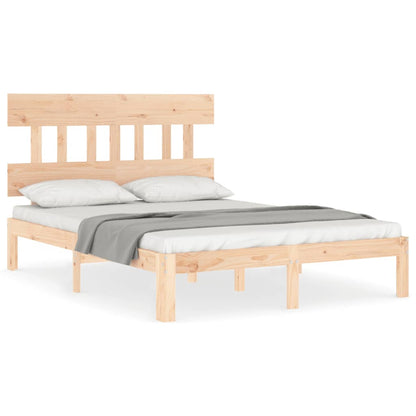 Bedframe met hoofdbord massief hout 140x200 cm 140 x 200 cm Naturel met hoofdbord