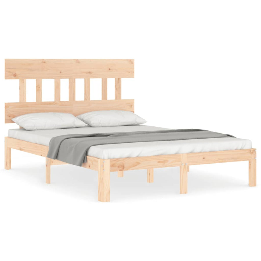 Bedframe met hoofdbord massief hout 140x200 cm 140 x 200 cm Naturel met hoofdbord