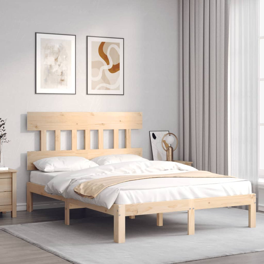 Bedframe met hoofdbord massief hout 140x200 cm 140 x 200 cm Naturel met hoofdbord