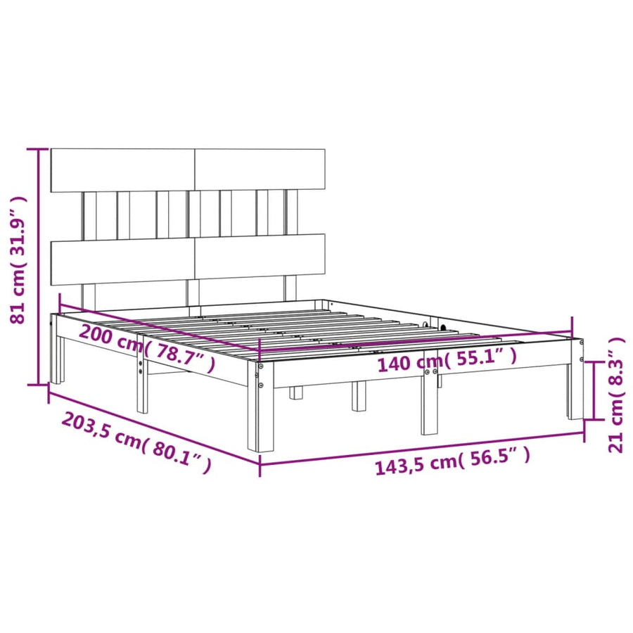 Bedframe met hoofdbord massief hout 140x200 cm 140 x 200 cm Naturel met hoofdbord
