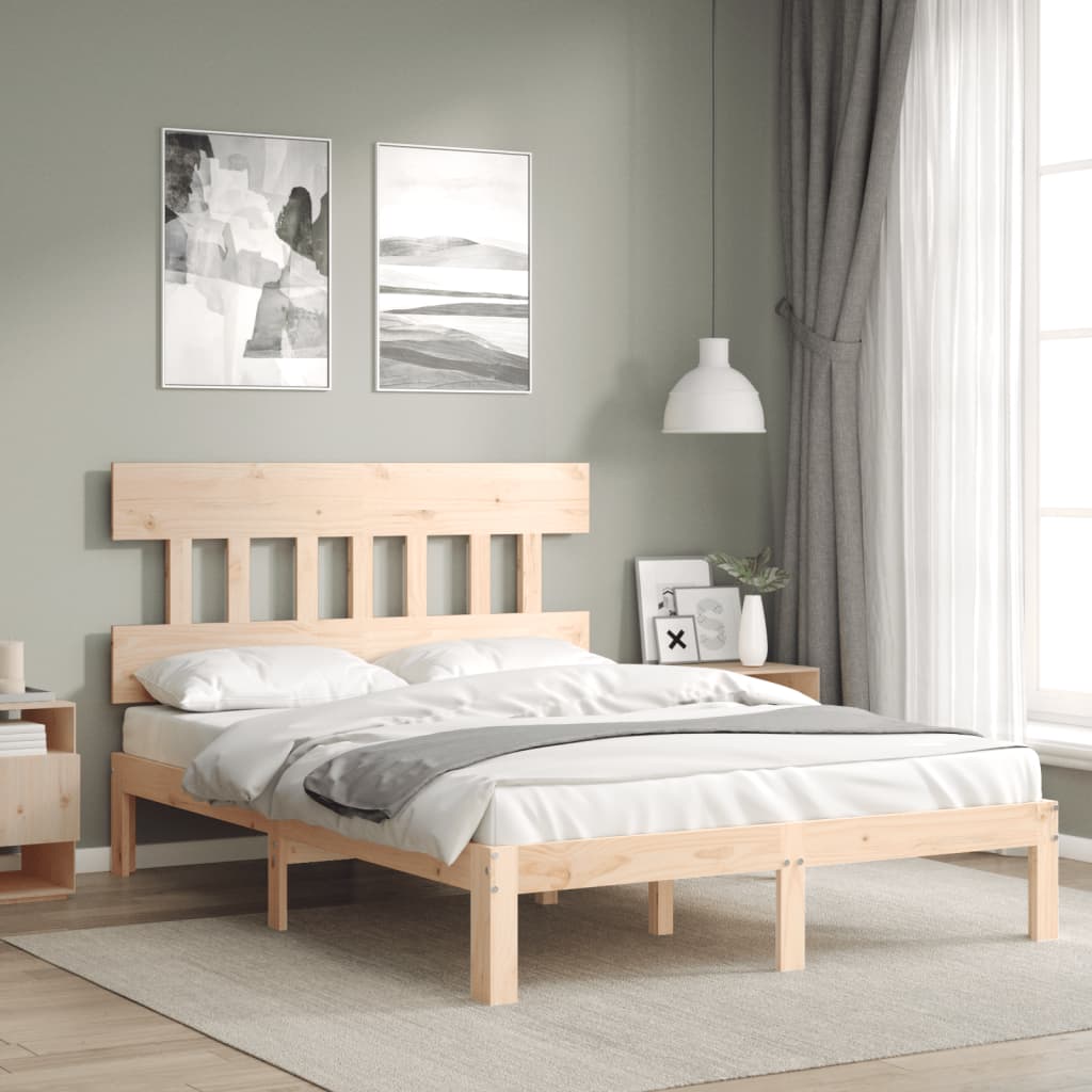 Bedframe met hoofdbord massief hout 140x200 cm 140 x 200 cm Naturel met hoofdbord