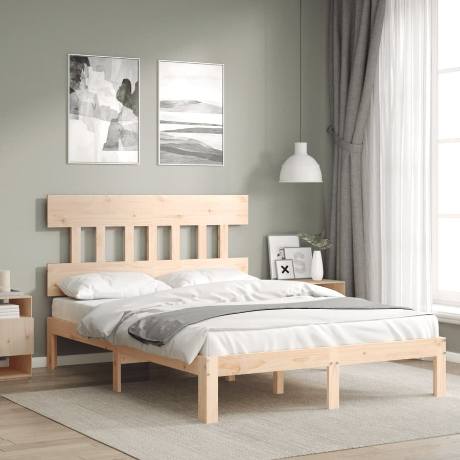 Bedframe met hoofdbord massief hout 140x200 cm 140 x 200 cm Naturel met hoofdbord