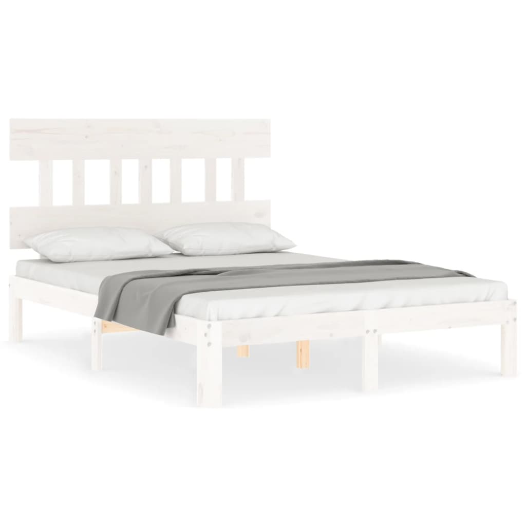 Bedframe met hoofdbord massief hout wit 140x200 cm 140 x 200 cm Wit met hoofdbord