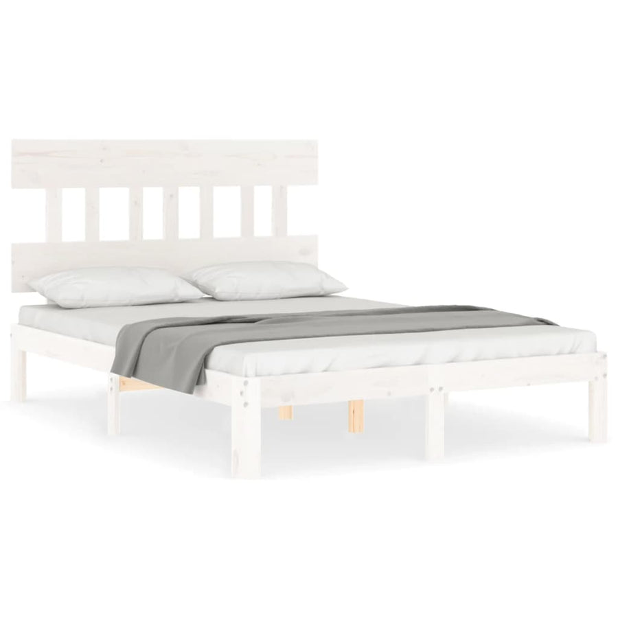 Bedframe met hoofdbord massief hout wit 140x200 cm 140 x 200 cm Wit met hoofdbord