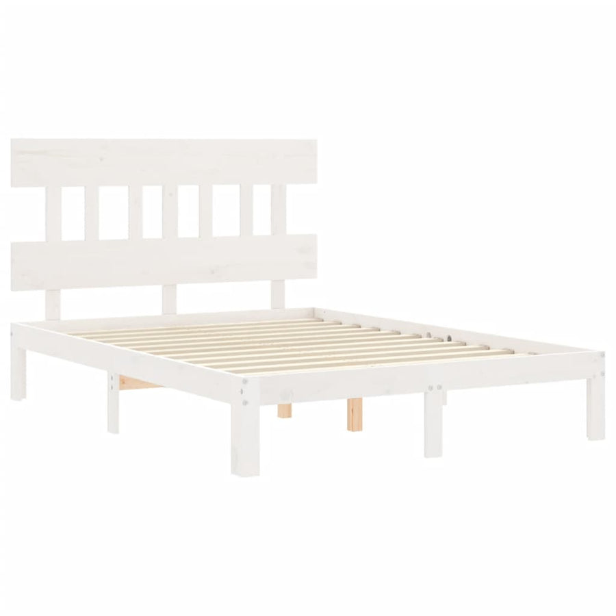Bedframe met hoofdbord massief hout wit 140x200 cm 140 x 200 cm Wit met hoofdbord