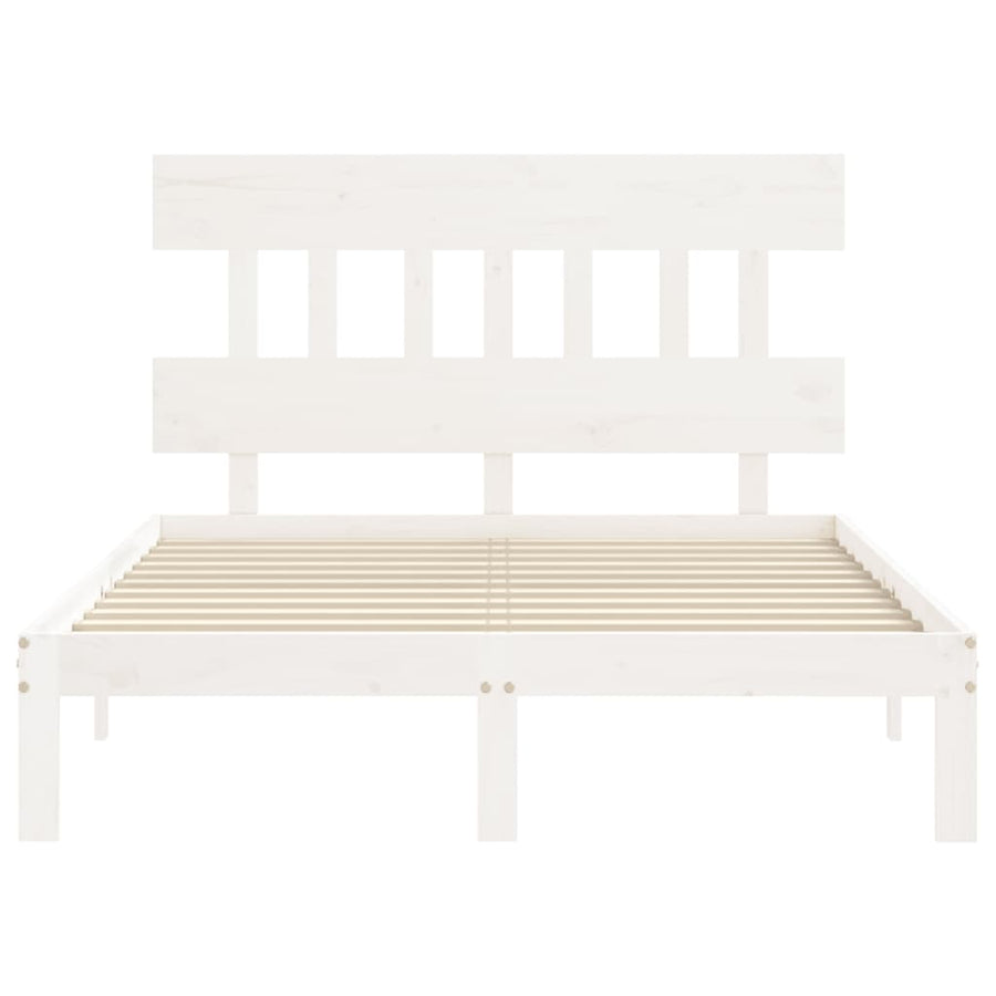 Bedframe met hoofdbord massief hout wit 140x200 cm 140 x 200 cm Wit met hoofdbord