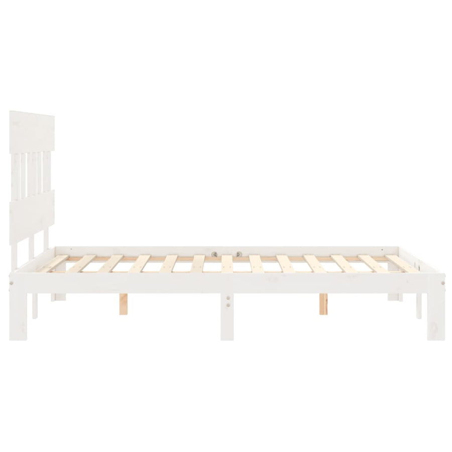 Bedframe met hoofdbord massief hout wit 140x200 cm 140 x 200 cm Wit met hoofdbord