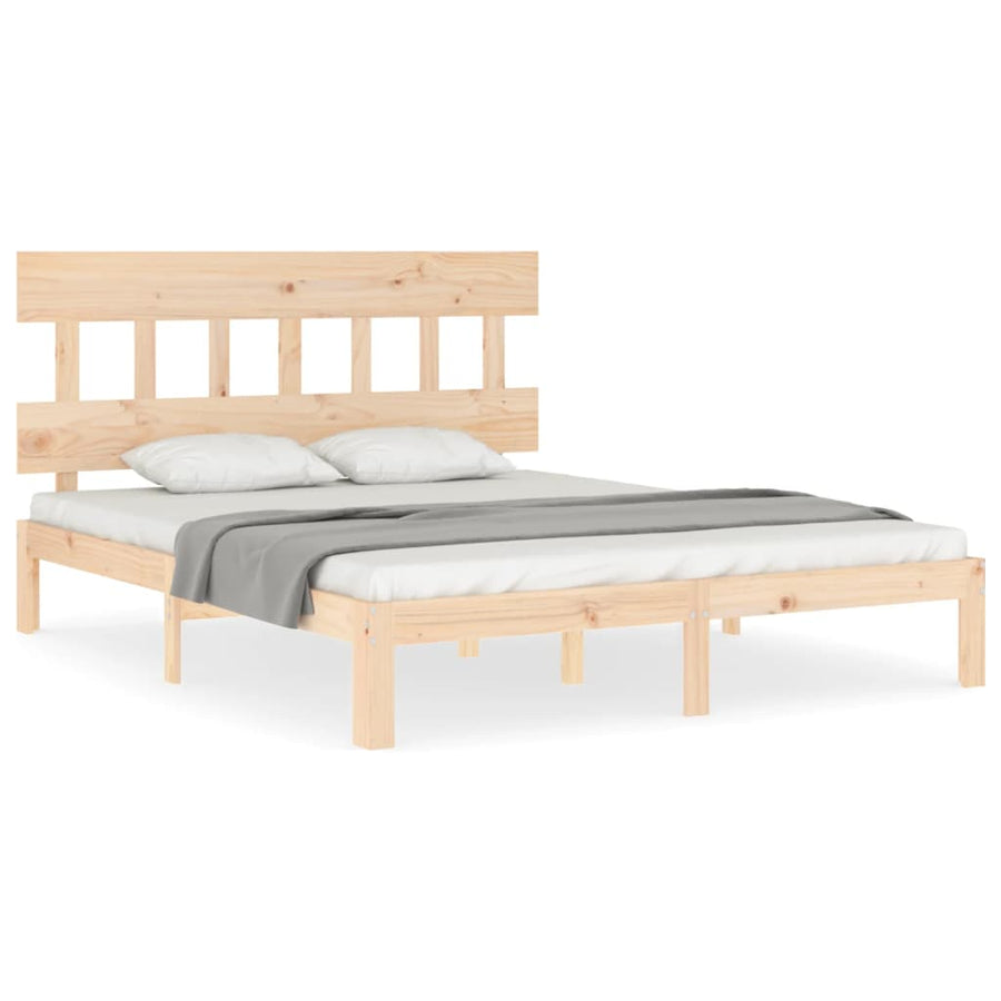 Bedframe met hoofdbord massief hout 5 FT King Size 150 x 200 cm Naturel met hoofdbord