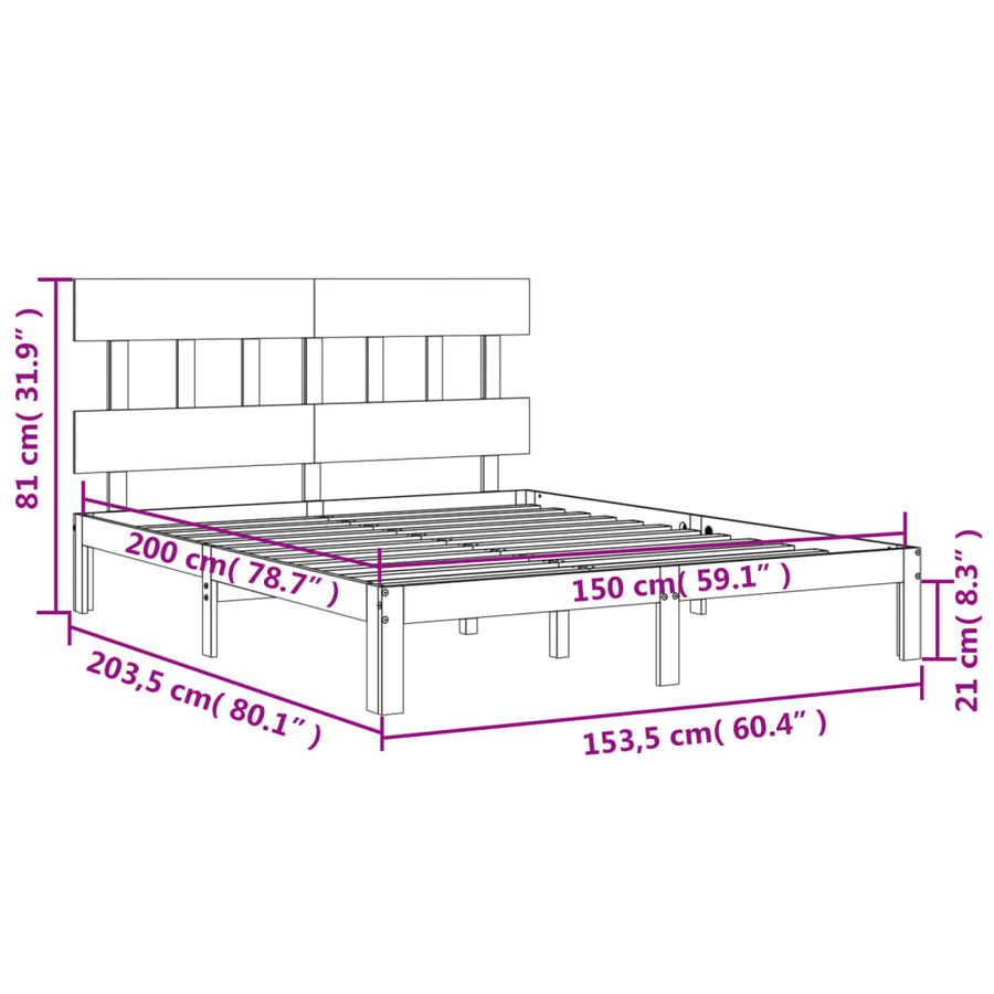 Bedframe met hoofdbord massief hout 5 FT King Size 150 x 200 cm Naturel met hoofdbord
