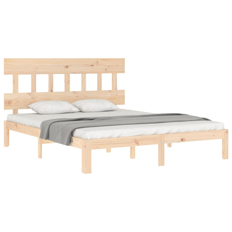 Bedframe met hoofdbord massief hout 5 FT King Size 150 x 200 cm Naturel met hoofdbord