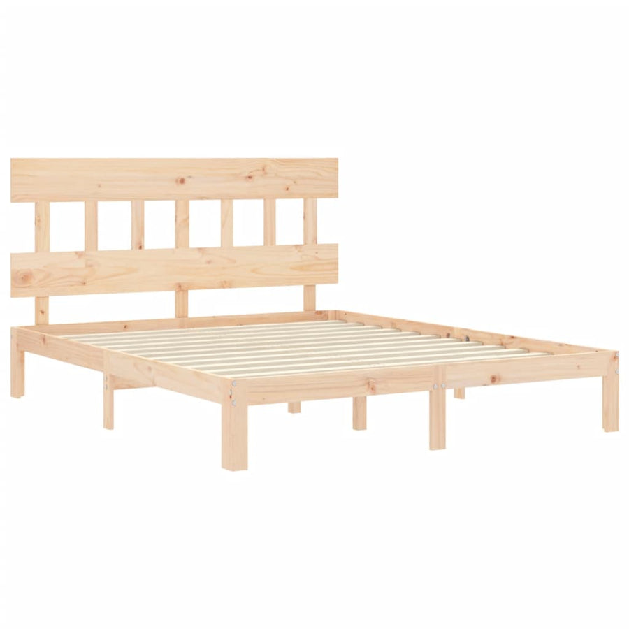 Bedframe met hoofdbord massief hout 5 FT King Size 150 x 200 cm Naturel met hoofdbord