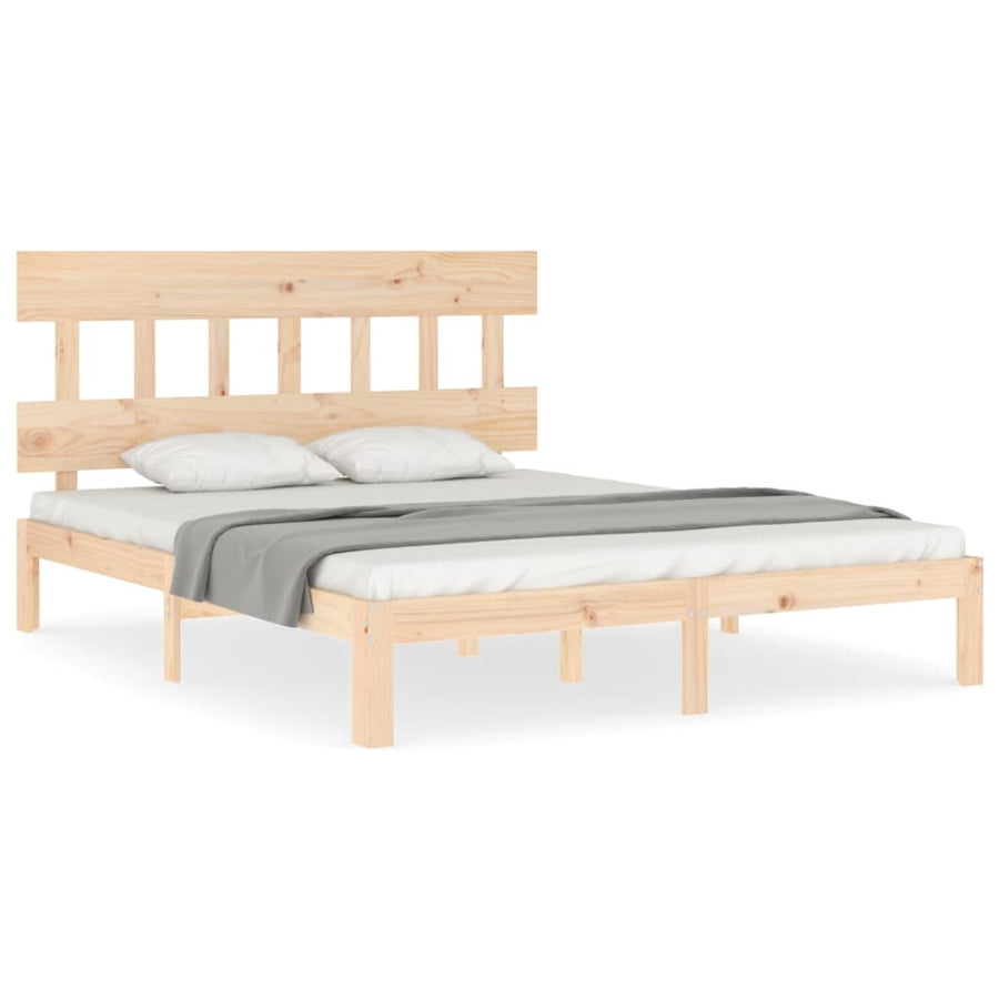 Bedframe met hoofdbord massief hout 160x200 cm 160 x 200 cm Naturel met hoofdbord