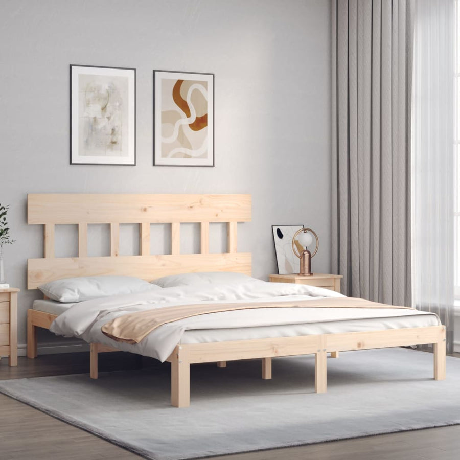 Bedframe met hoofdbord massief hout 160x200 cm 160 x 200 cm Naturel met hoofdbord
