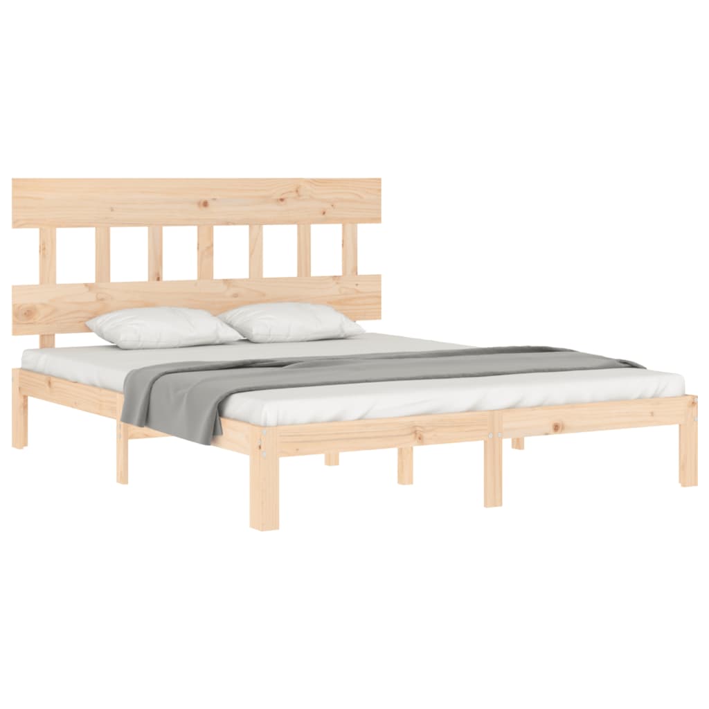 Bedframe met hoofdbord massief hout 160x200 cm 160 x 200 cm Naturel met hoofdbord