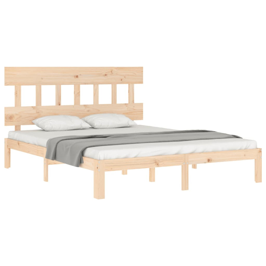 Bedframe met hoofdbord massief hout 160x200 cm 160 x 200 cm Naturel met hoofdbord