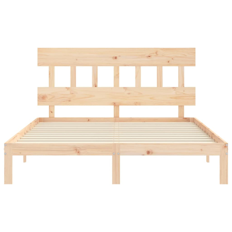 Bedframe met hoofdbord massief hout 160x200 cm 160 x 200 cm Naturel met hoofdbord