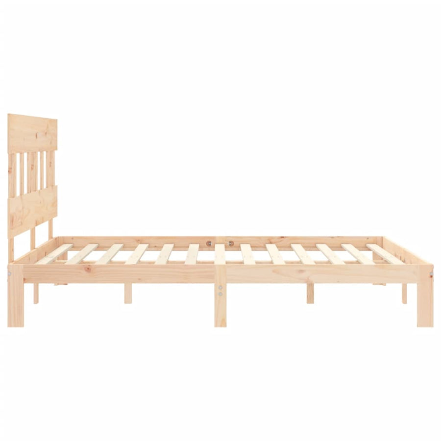 Bedframe met hoofdbord massief hout 160x200 cm 160 x 200 cm Naturel met hoofdbord