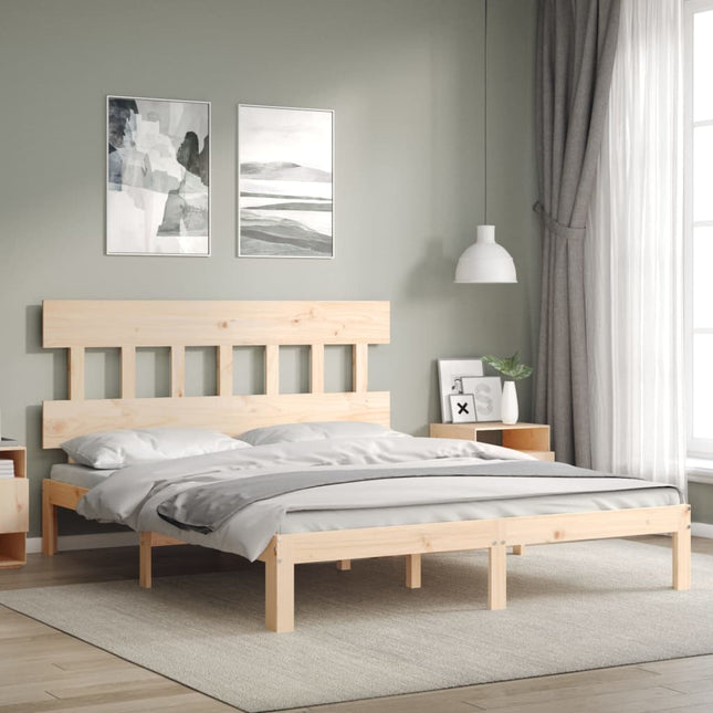 Bedframe met hoofdbord massief hout 160x200 cm 160 x 200 cm Naturel met hoofdbord