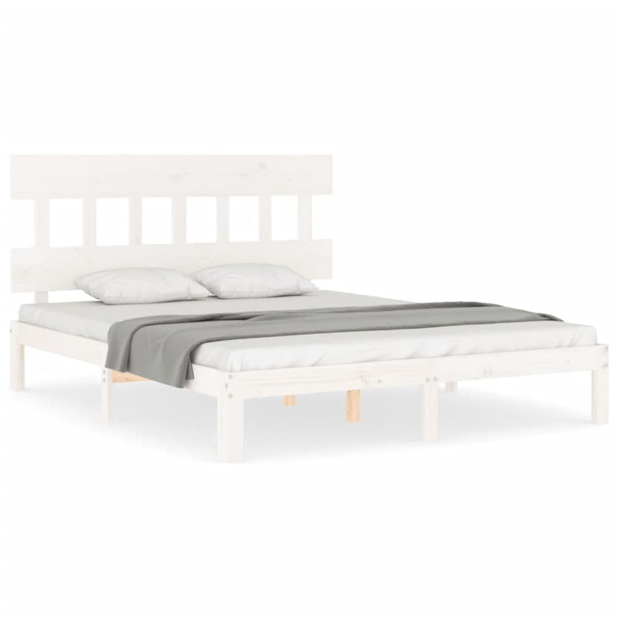 Bedframe met hoofdbord massief hout wit 160x200 cm 160 x 200 cm Wit met hoofdbord