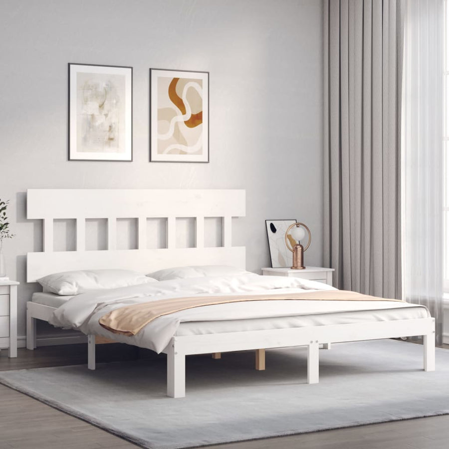 Bedframe met hoofdbord massief hout wit 160x200 cm 160 x 200 cm Wit met hoofdbord