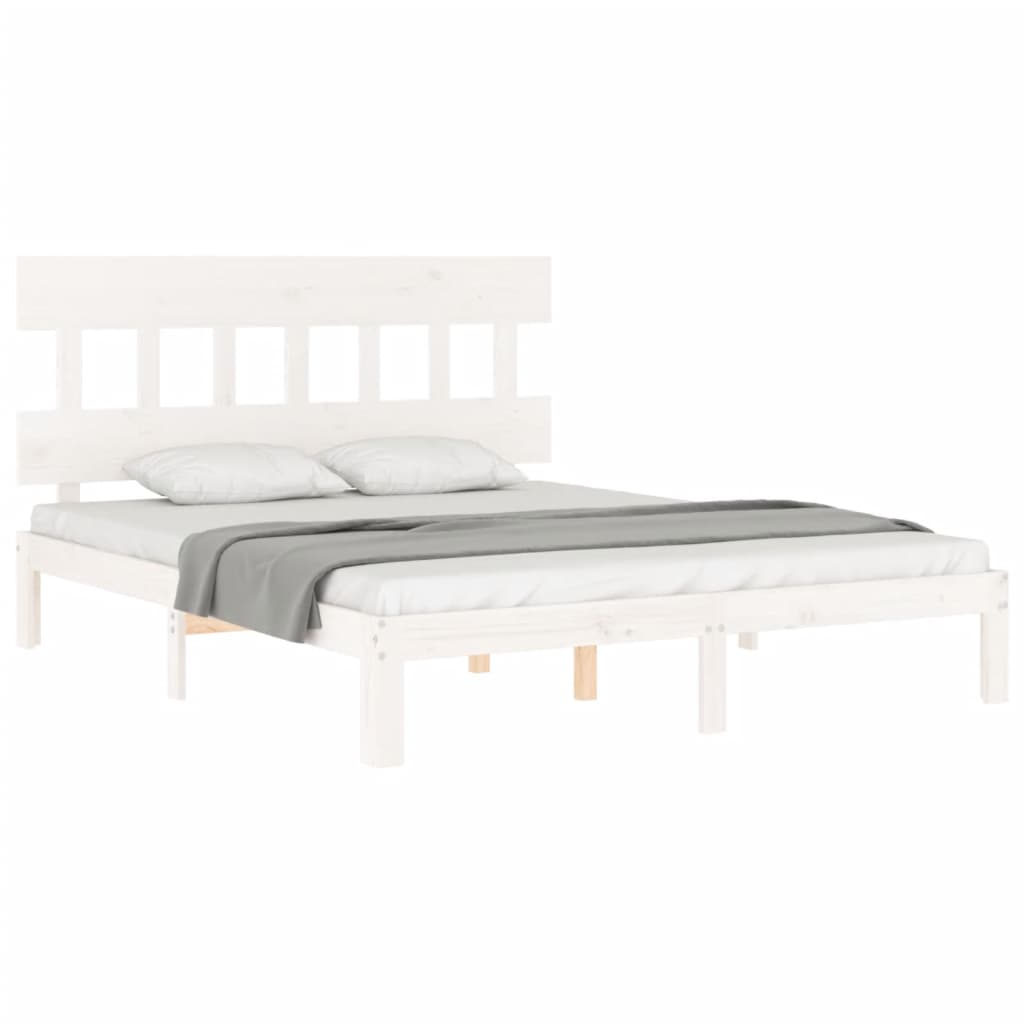 Bedframe met hoofdbord massief hout wit 160x200 cm 160 x 200 cm Wit met hoofdbord