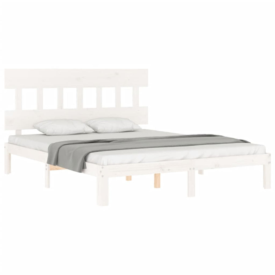 Bedframe met hoofdbord massief hout wit 160x200 cm 160 x 200 cm Wit met hoofdbord