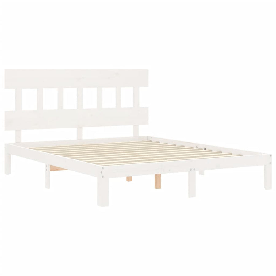 Bedframe met hoofdbord massief hout wit 160x200 cm 160 x 200 cm Wit met hoofdbord