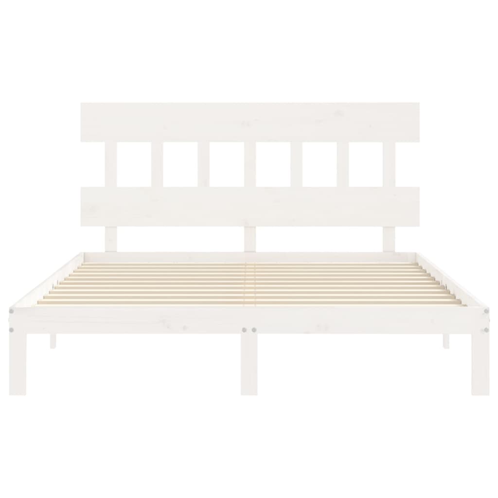 Bedframe met hoofdbord massief hout wit 160x200 cm 160 x 200 cm Wit met hoofdbord