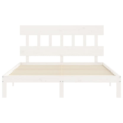 Bedframe met hoofdbord massief hout wit 160x200 cm 160 x 200 cm Wit met hoofdbord