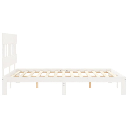Bedframe met hoofdbord massief hout wit 160x200 cm 160 x 200 cm Wit met hoofdbord