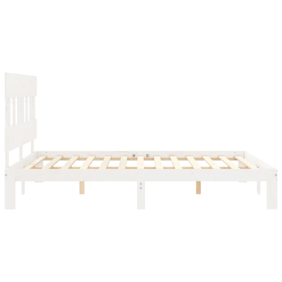Bedframe met hoofdbord massief hout wit 160x200 cm 160 x 200 cm Wit met hoofdbord