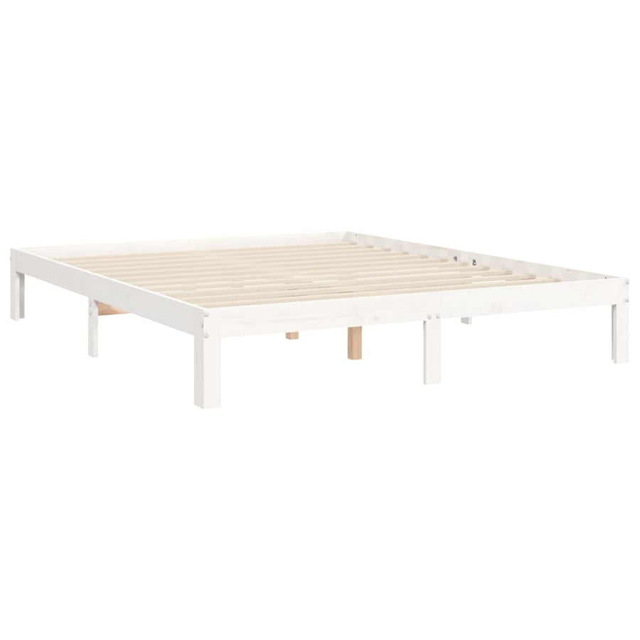 Bedframe met hoofdbord massief hout wit 160x200 cm 160 x 200 cm Wit met hoofdbord