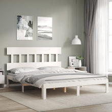 Bedframe met hoofdbord massief hout wit 160x200 cm 160 x 200 cm Wit met hoofdbord