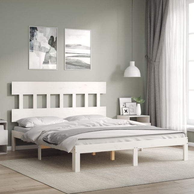 Bedframe met hoofdbord massief hout wit 160x200 cm 160 x 200 cm Wit met hoofdbord