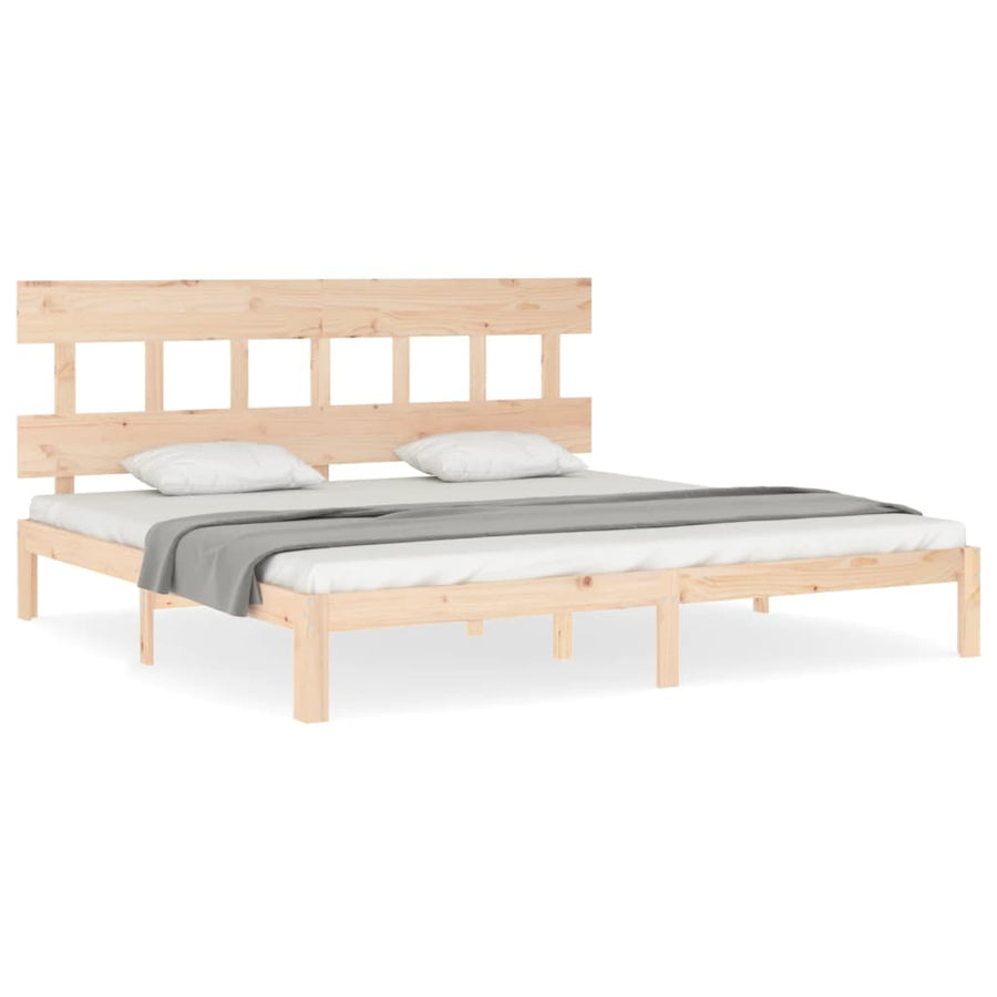 Bedframe met hoofdbord massief hout 200x200 cm 200 x 200 cm Naturel met hoofdbord