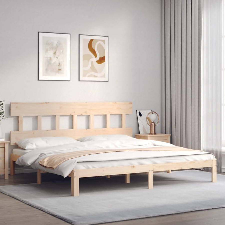 Bedframe met hoofdbord massief hout 200x200 cm 200 x 200 cm Naturel met hoofdbord