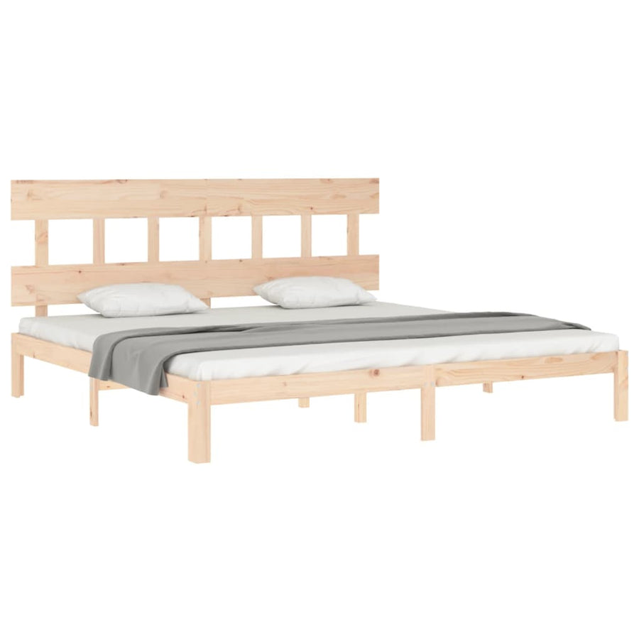 Bedframe met hoofdbord massief hout 200x200 cm 200 x 200 cm Naturel met hoofdbord