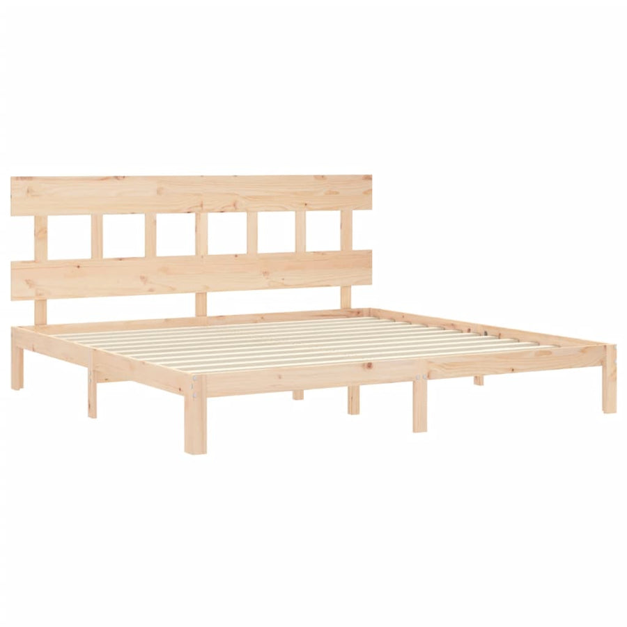 Bedframe met hoofdbord massief hout 200x200 cm 200 x 200 cm Naturel met hoofdbord