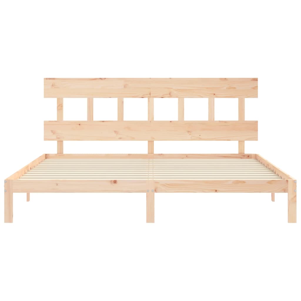 Bedframe met hoofdbord massief hout 200x200 cm 200 x 200 cm Naturel met hoofdbord