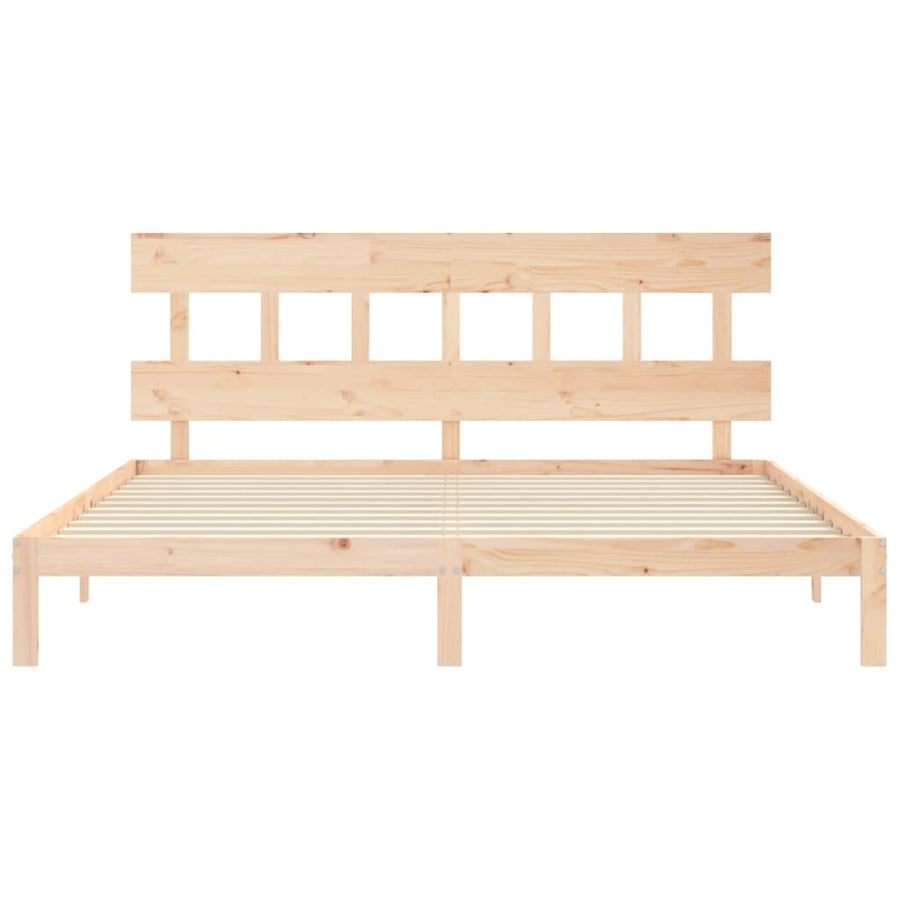 Bedframe met hoofdbord massief hout 200x200 cm 200 x 200 cm Naturel met hoofdbord