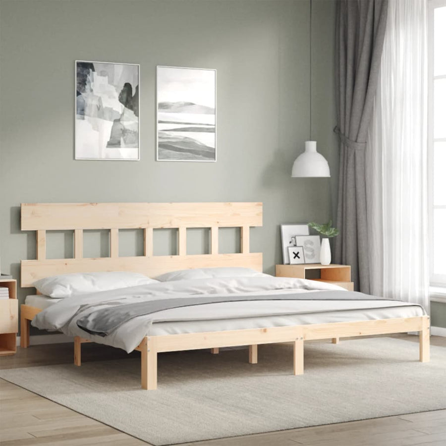 Bedframe met hoofdbord massief hout 200x200 cm 200 x 200 cm Naturel met hoofdbord