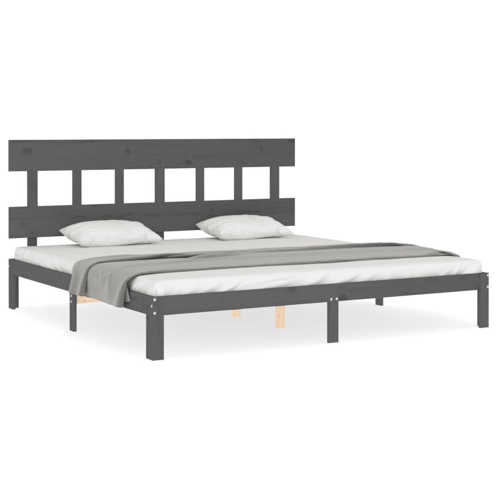 Bedframe met hoofdbord massief hout grijs 200x200 cm 200 x 200 cm Grijs met hoofdbord
