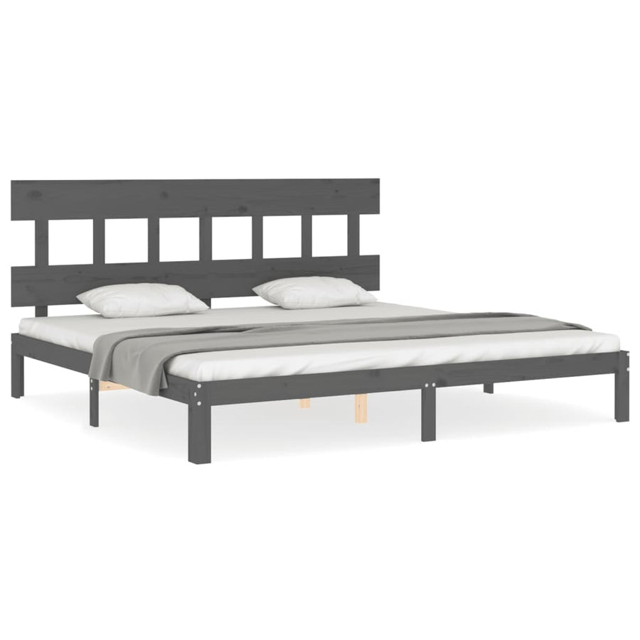 Bedframe met hoofdbord massief hout grijs 200x200 cm 200 x 200 cm Grijs met hoofdbord