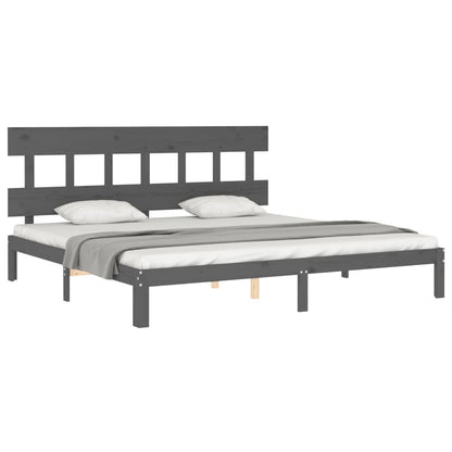 Bedframe met hoofdbord massief hout grijs 200x200 cm 200 x 200 cm Grijs met hoofdbord