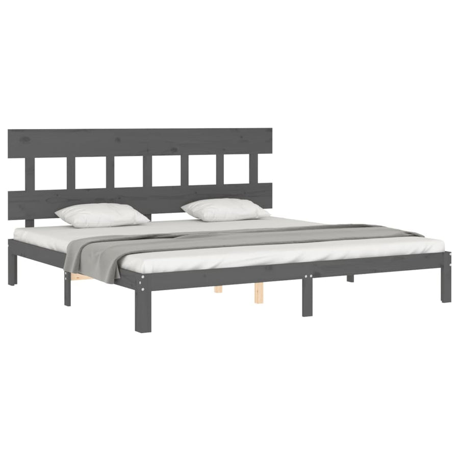 Bedframe met hoofdbord massief hout grijs 200x200 cm 200 x 200 cm Grijs met hoofdbord